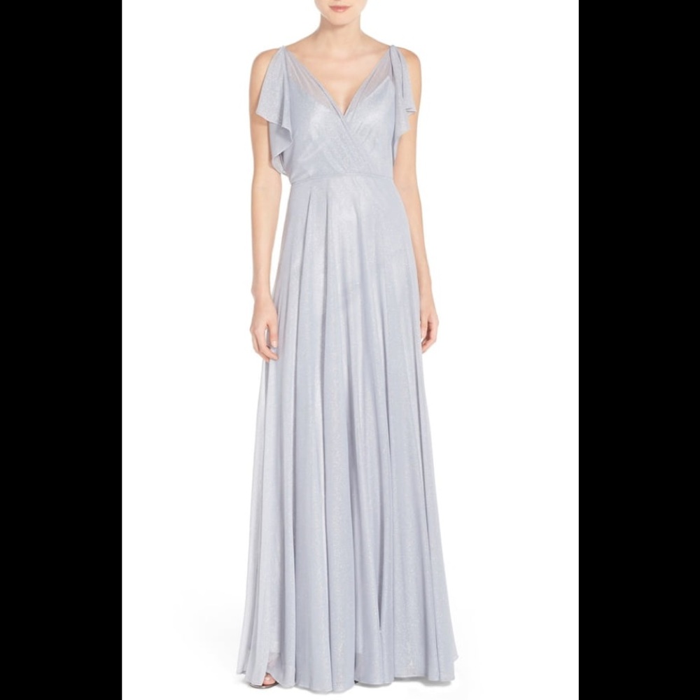 Jenny Yoo cassie flutter sleeve shimmer gown